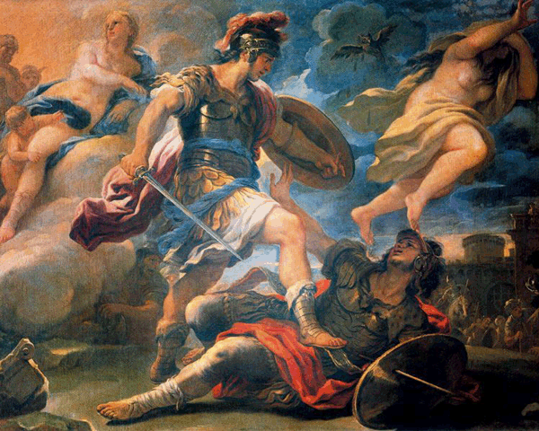 Aeneas defeats Turnus to claim Lavinia and the Latin kingdom